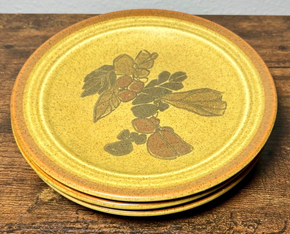 Vintage Homer Laughlin 7.5” Brown Floral Stoneware Salad Plates- Set of 3